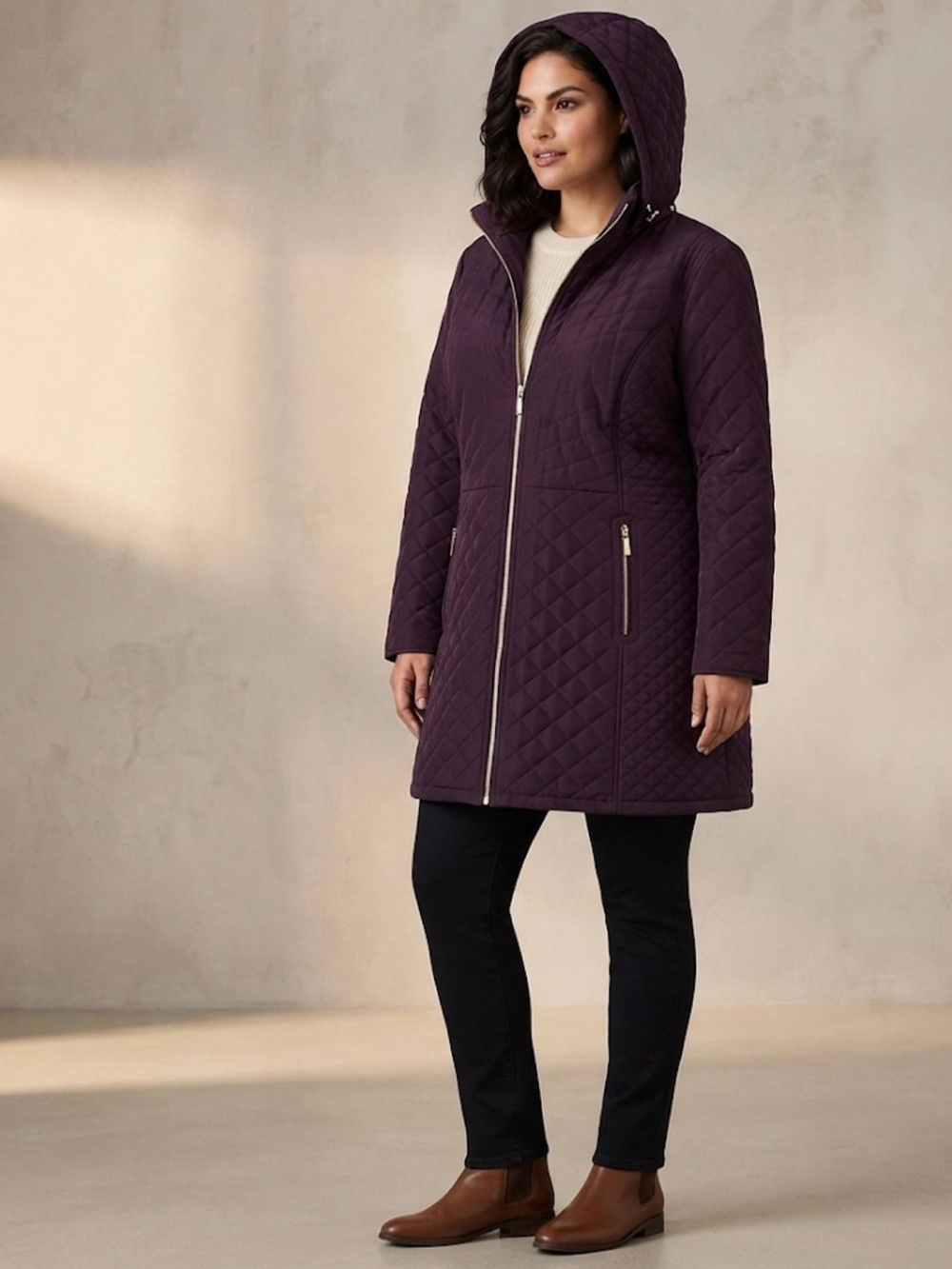 Gallery New York Women's Plus Size 2X Purple Quilted Hooded Winter Coat NWOT